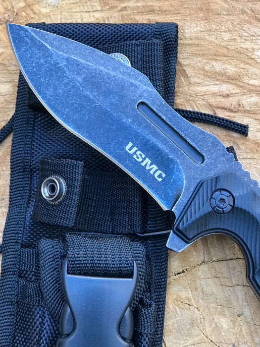 USMC - Fixed Blade Knife - Stonewashed Finish Stainless Steel Blade with sheath