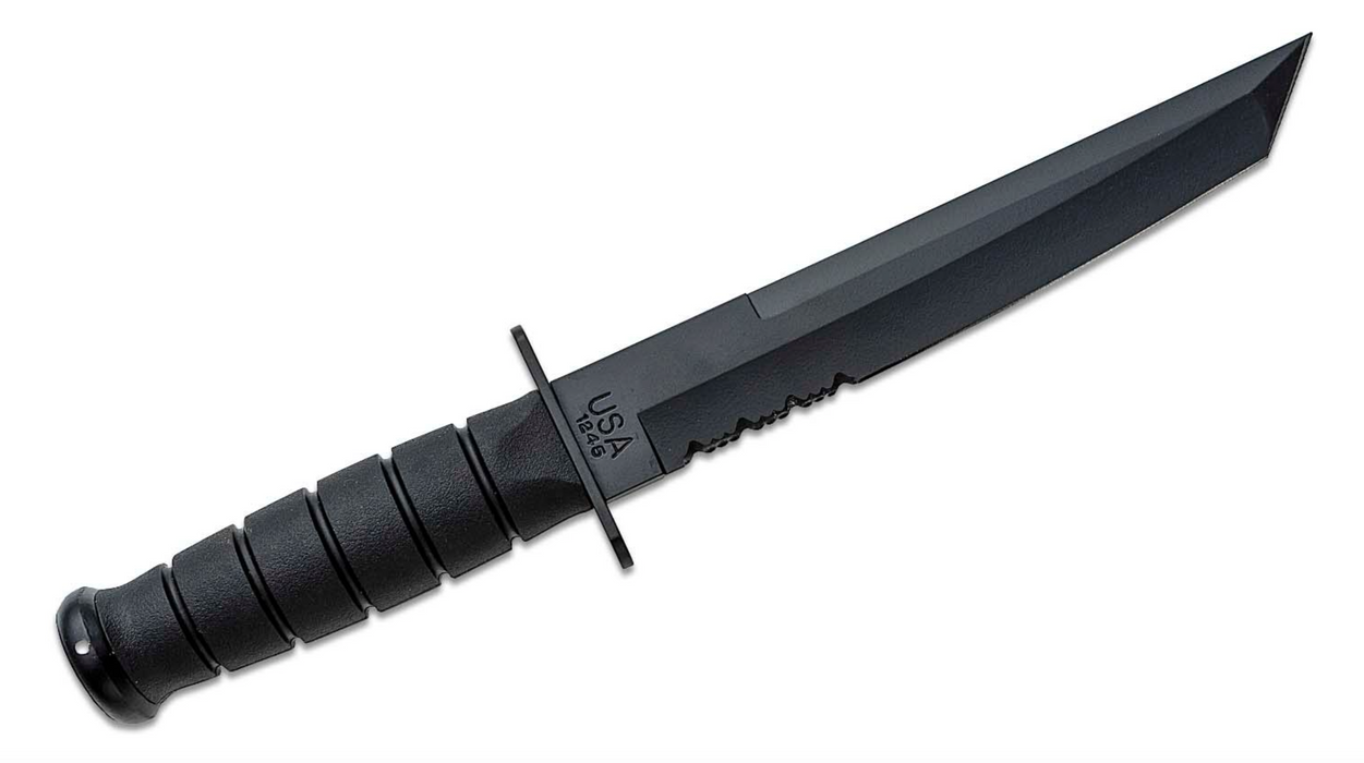 KA-BAR 1245 Tanto Fighting Knife 8" Combo Blade, Kraton G Handle, Glass Filled Nylon Sheath